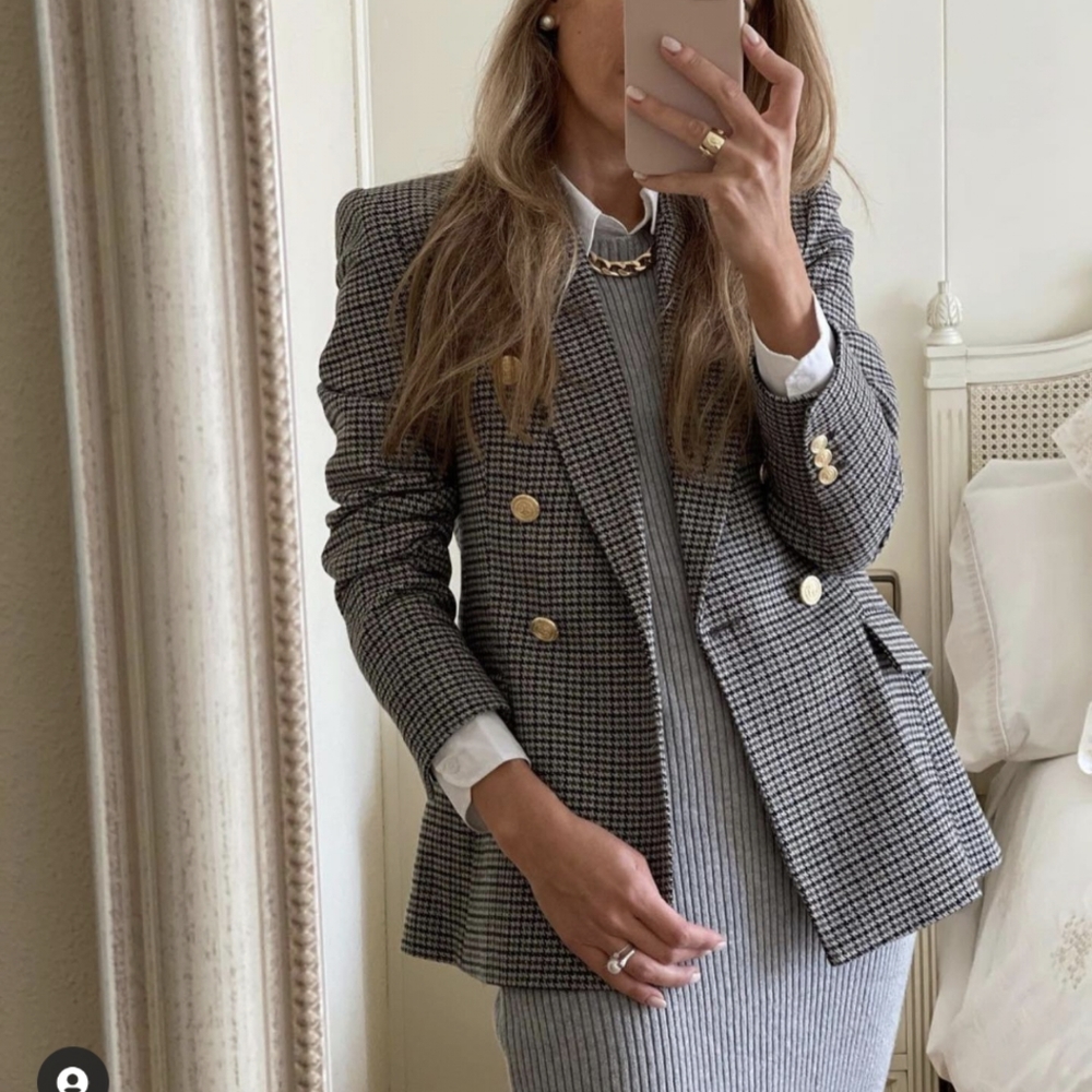 ZARA DOUBLE-BREASTED HOUNDSTOOTH BLAZER